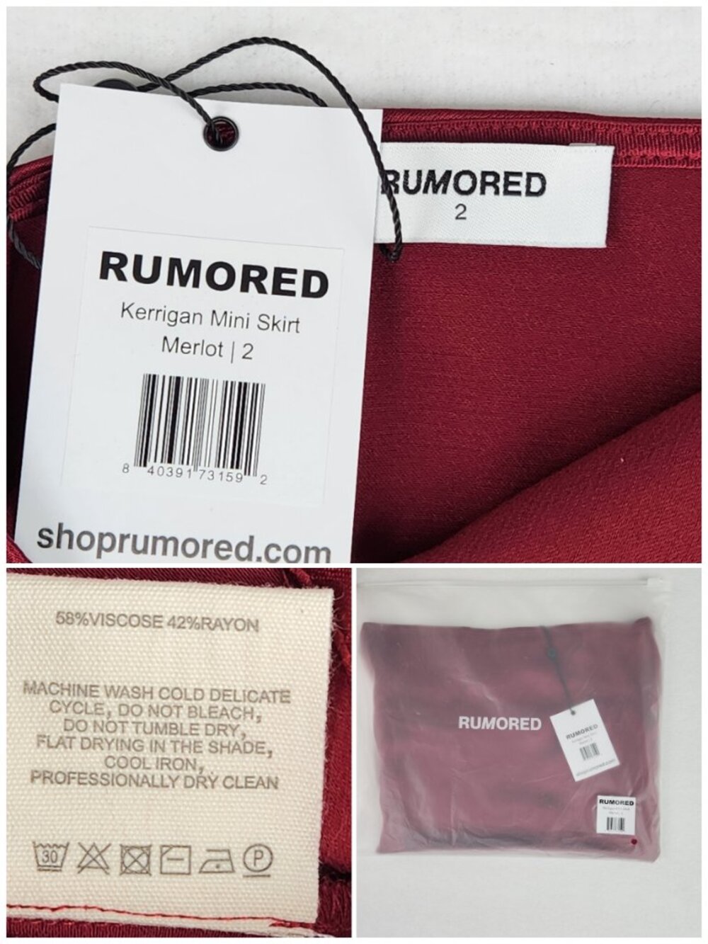 RUMORED Kerrigan Metallic Satin Mini Skirt Size 2 Merlot Burgundy NWT - Picture 3 of 8